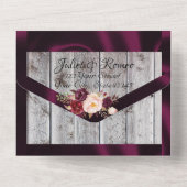 Wilde bloemen met Paarse lint en lights bruiloft All In One Uitnodiging (Achterkant)