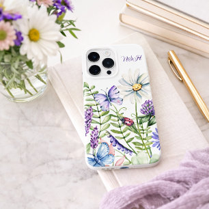 Wilde Bloemen met Vlinder Monogram Case-Mate iPhone 14 Pro Max Hoesje