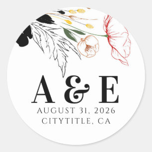 Wilde Bloemen Modern Boho Zwarte Accenten  Ronde Sticker