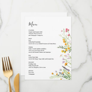 Wilde bloemen moderne menukaart met monogram op ac