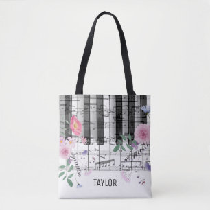 wilde bloemen muzieknoten piano draagtas