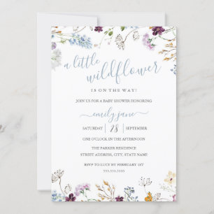 Wilde Bloemen Natuur Blauw Baby Shower  Kaart