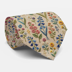 Wilde Bloemen Nepzijde Vintage Borduurwerk Stijl Stropdas