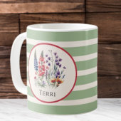wilde bloemen op Boho Sage Green Stripes Koffiemok