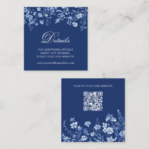 Wilde bloemen op Frans blauwe huwelijksdetails QR- Informatiekaartje