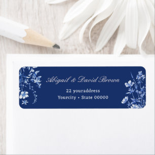 Wilde bloemen op Frans blauwe retouradres Etiket