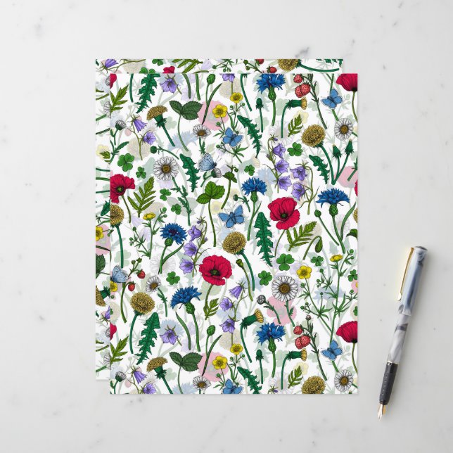 Wilde bloemen op wit (Voorkant / Achterkant in situ)