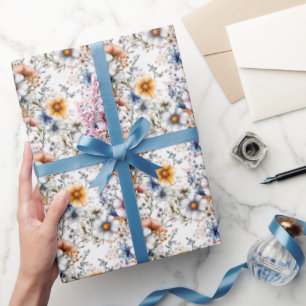 Wilde bloemen op wit cadeaupapier
