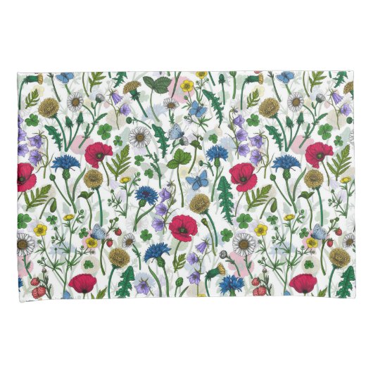 Wilde bloemen op wit kussensloop (Voorkant-Rechts)