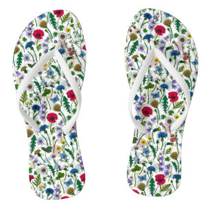 Wilde bloemen op wit teenslippers