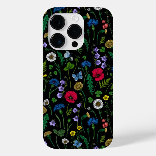 Wilde bloemen op zwart Case-Mate iPhone case (Achterkant)