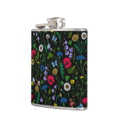 Wilde bloemen op zwart heupfles (Links)