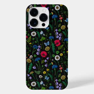 Wilde bloemen op zwart iPhone 14 pro max hoesje