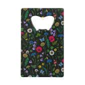 Wilde bloemen op zwart kredietkaart flessenopener (Achterkant)