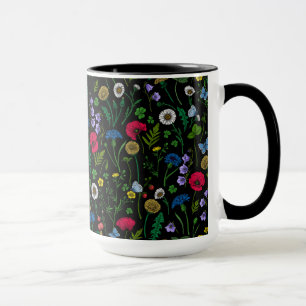 Wilde bloemen op zwart mok