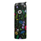 Wilde bloemen op zwart thermosbeker (Gedraaid links)