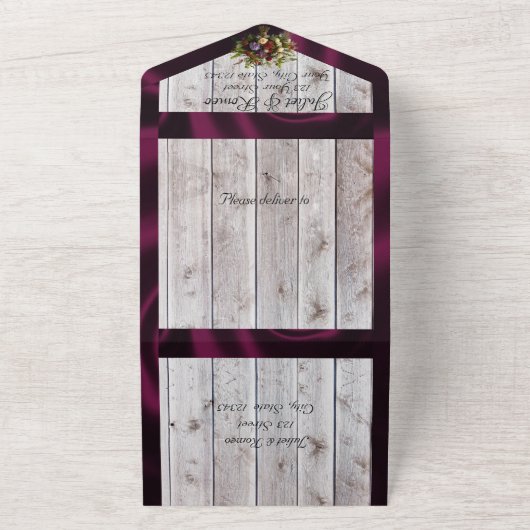 Wilde bloemen, Paarse lint en lichten All In One Uitnodiging (Buitenkant)