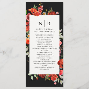Wilde bloemen papaver donkere monogram bruiloft programma