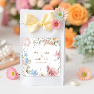 Wilde Bloemen Pastel Bloem Tuinfeest Bruiloft Vierkante Sticker