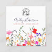 Wilde bloemen pastel qr code logo haring make-up vierkante visitekaartje (Voorkant)
