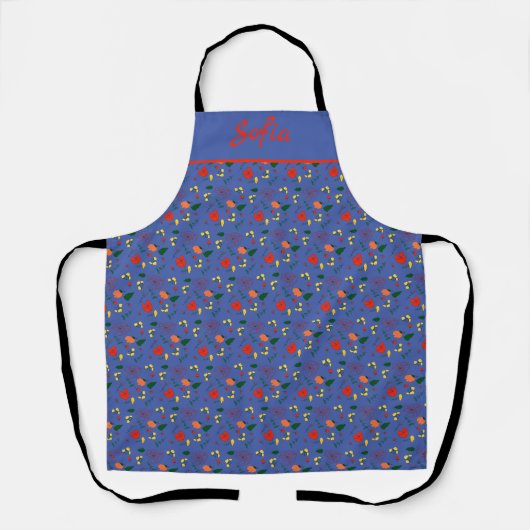 Wilde bloemen patroon blauw All-Over Print Apron Schort (Voorkant)
