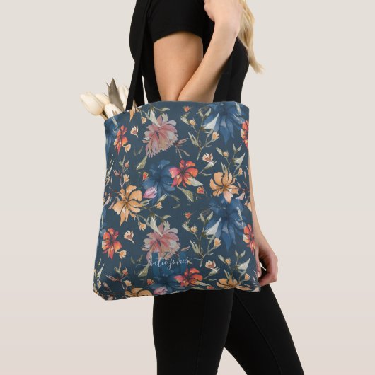 Wilde bloemen Patroon | Monogram Canvas tas (Dichtbij)