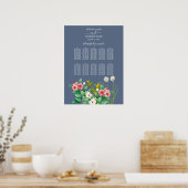 Wilde bloemen Periwinkle Blue Wedding Seating Char Poster (Keuken)