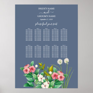 Wilde bloemen Periwinkle Blue Wedding Seating Char Poster