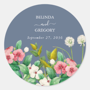 Wilde bloemen Periwinkle Dusty Blue Wedding Ronde Sticker