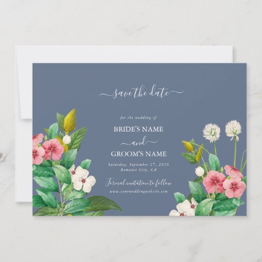 Wilde bloemen Periwinkle Dusty Blue Wedding Save The Date (Voorkant)