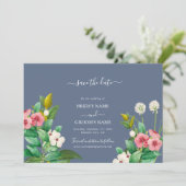 Wilde bloemen Periwinkle Dusty Blue Wedding Save The Date (Staand voorkant)