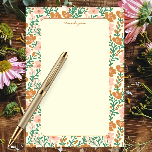 Wilde Bloemen Ranken Roze Groen Elegante Bloemige Bedankkaart