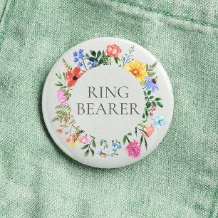 Wilde bloemen ringdrager trouw  ronde button 3,2 cm