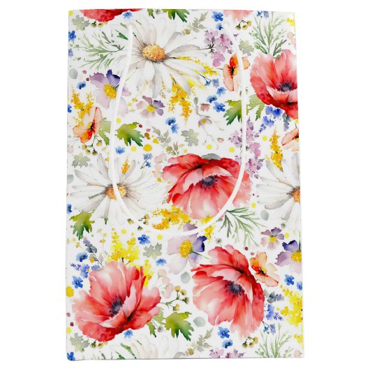 Wilde bloemen - Romantische Kleurrijke Weide Bloem Medium Cadeauzakje (Voorkant)