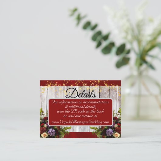 Wilde bloemen, rood lint en lichten, QR-code Informatiekaartje (Staand voorkant)