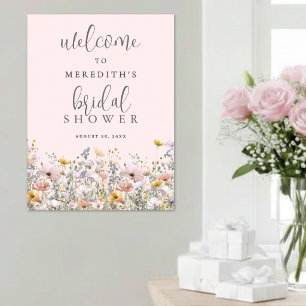 Wilde Bloemen Roze Bruiloft Brunch Poster