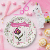 Wilde bloemen - Roze en Oranje Petals Birthday Papieren Bordje (Feest)