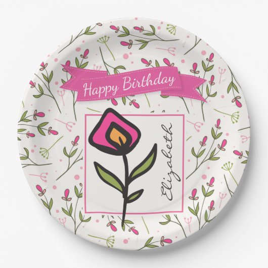 Wilde bloemen - Roze en Oranje Petals Birthday Papieren Bordje (Voorkant)