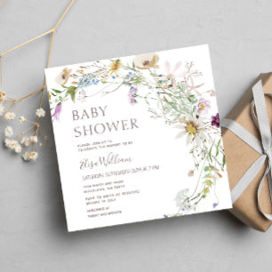 Wilde bloemen Roze en Paars Floral Baby shower Kaart