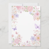 Wilde Bloemen Roze Konijn Eerste Verjaardagsuitnod Kaart (Achterkant)