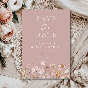 Wilde Bloemen Roze Mauve Boho Bewaar de Datum Save The Date