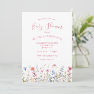 Wilde Bloemen Roze Waterverf Bloem Baby Shower Kaart