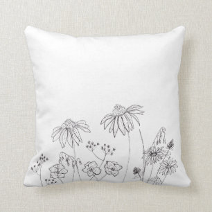 Wilde bloemen tekening kussen