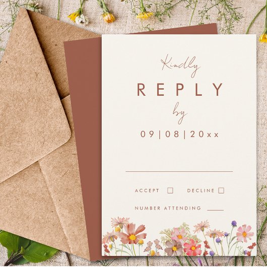 Wilde Bloemen Verbrand Oranje Herfst Bruiloft Antw RSVP Kaartje