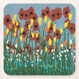 Wilde bloemen vierkante kartonnen onderzetter