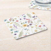 Wilde bloemen vierkante kartonnen onderzetter (Schuin)