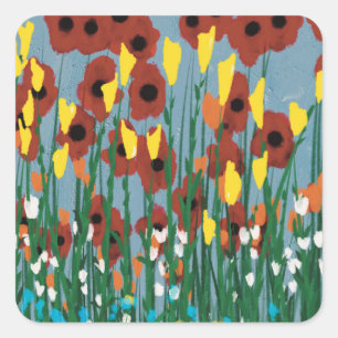 Wilde bloemen vierkante sticker
