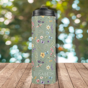 Wilde Bloemen & Vlinder Salie Groene Naam Thermosbeker