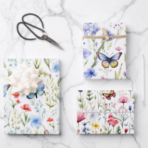 Wilde Bloemen Vlinders Baby Shower Verjaardag Inpakpapier Vel