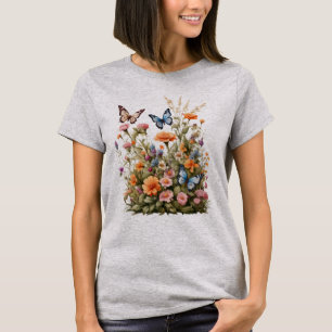 Wilde Bloemen Vlinders Bloementuin Aquarel T-shirt